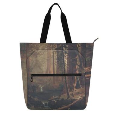 Imagem de GAIGEO Sacola feminina Albert Bierstadt com árvores de sequoias gigantes para trabalho, bolsa de tecido, faculdade, escola, mensageiro, presente para amantes de livros