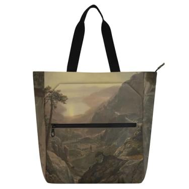 Imagem de GAIGEO View Donner Lake Albert Bierstadt Bolsa de trabalho estampada para mulheres lona praia escola sacola utilitária presente infantil para amantes de livros bolsas