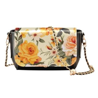 Imagem de GAIGEO Bolsa tiracolo feminina Edifícios com cúpula azul, bolsas de couro para mulheres tamanho médio, Flores e rosas laranjas florais - 3, One Size
