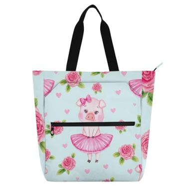 Imagem de GAIGEO Linda bolsa de ombro rosa de porco tutus para crianças, mulheres, escola, trabalho, viagem, zíper grande