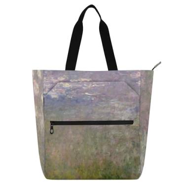Imagem de Claude Monet Bolsas femininas com estampa de nenúfares para trabalho, lona, escola, com zíper, bolsas de viagem, presentes para amantes de livros