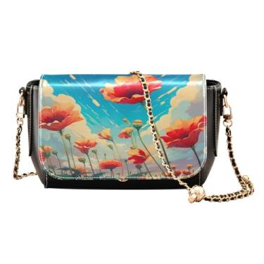 Imagem de GAIGEO Bolsa tiracolo Watercolorn Peaches Flapover, bolsas de ombro femininas tamanho médio, Ramo de flores vermelhas - 2, One Size