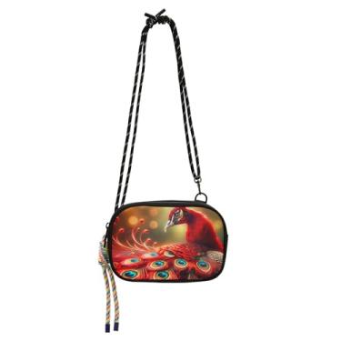 Imagem de TSENQUE Bolsa feminina pequena de penas de pavão com estampa de animal