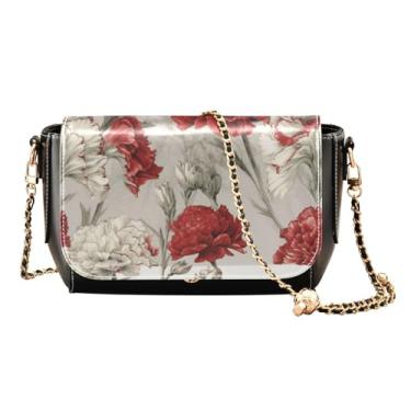 Imagem de GAIGEO Bolsas de couro com textura de pele Tig para mulheres, bolsa de ombro com bolso, bolsa de ombro feminina de couro, Cravos tricolores, aquarela floral, One Size