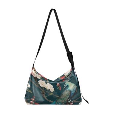 Imagem de Bolsa transversal Hobo Nautical with a Lighthouse and Sea Shells, bolsa transversal de couro grande, bolsa de couro masculina, Pavões com cerejas em ramos com floral-3, One Size