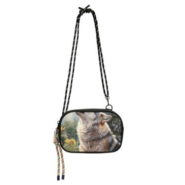 Imagem de Bolsa feminina com cena de lobo uivante, pequena, bolsa tiracolo para celular, carteira, bolsa de ombro pequena, moderna