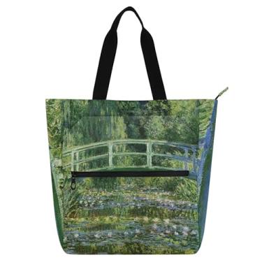 Imagem de Bolsa de trabalho feminina Monet Painting Water Lilies Bridge Tote Canvas Beach School Tote Bag Ladies Kids Handbags Book Lover Gift