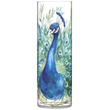 Imagem de Aquarela lindo vaso cilíndrico pavão buquê flores vasos altos personalizados para decoração de quarto moderna, 30 cm x 9,9 cm