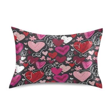 Imagem de Blueangle Fronha de cetim refrescante para cabelo e pele, capa de almofada de corações florais pequenos, tamanho Queen 50,8 x 76,2 cm com fecho de envelope (699)