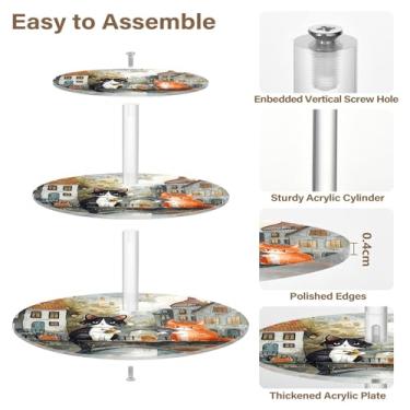 Imagem de Suporte de cupcake para festa de chá, 3 camadas, torre de bolo, exibição de acrílico, decoração de mesa de sobremesa, cupcakes, comida, desenho animado, chá de bebê, vintage, gatos, bege