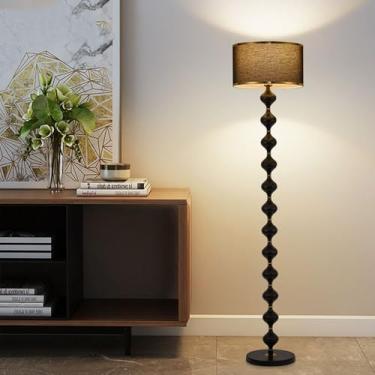 Imagem de Luminária de chão com cúpula de tecido, estilo clássico preto/branco, com haste vertical criativa, ideal para leitura em cantos de sofás, perfeita para decoração de interiores em salas de es