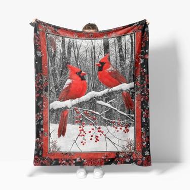 Imagem de Cobertor cardinal macio quente aconchegante cardeais cristãos cobertores felpudos de lã de Natal cobertor cardeal pássaros vermelhos presentes para sofá-cama, sofá, decoração de casa 127 x 152 cm
