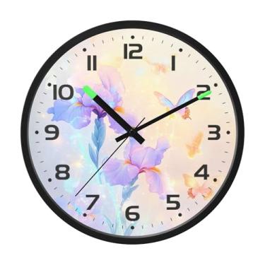 Imagem de SEHANY Herb Wildflower Relógio de parede silencioso sem tique-taque relógio redondo operado por bateria 30 cm controle de som luz noturna relógios de parede para sala de estar, cozinha, quarto