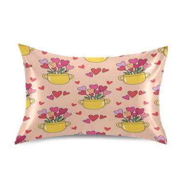 Imagem de Blueangle Fronha de cetim refrescante para cabelo e pele, capa de almofada de rosas vermelhas dos namorados, tamanho Queen 51 x 76 cm com fecho de envelope (611)