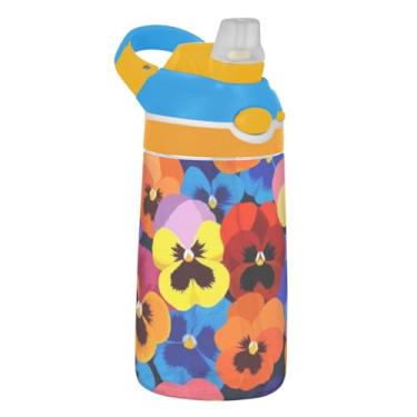Imagem de Garrafa de água de plástico Tritan infantil vibrante com canudo 473 ml 473 ml Garrafa de água de plástico Tritan portátil à prova de vazamento para crianças, reutilizável, alça de transporte
