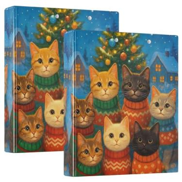 Imagem de Suéteres festivos da Seven Cute Cats com 3 anéis, fichários de 3 cm, comporta 200 folhas, pastas coloridas, anel redondo, fichário de escritório, 31,5 x 27 x 6 cm, 1 pacote