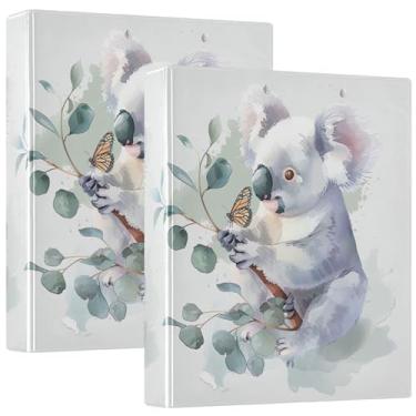 Imagem de Fichários personalizados de ramo de eucalipto de coala com 3 anéis de 3 cm comporta 200 folhas de fichário de carteira de impressão fofo anel redondo fichário de escritório, 31,5 x 27 x 6 cm, pacote