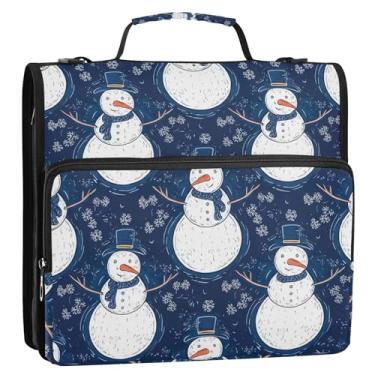 Imagem de Fichários de 3 cm com 3 anéis, boneco de neve fofo e resistente, organizador de fichário de Natal, bolsa escolar com alça de ombro, pasta de armazenamento de trabalho com alça
