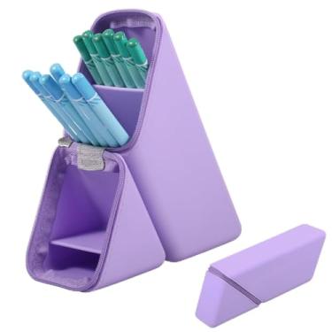 Imagem de Estojo de silicone para caneta, bolsa dobrável para canetas, bolsa compacta portátil para lápis com divisórias de 60°, bolsa de armazenamento de caneta marcador para casa, escola, escritório, negócios