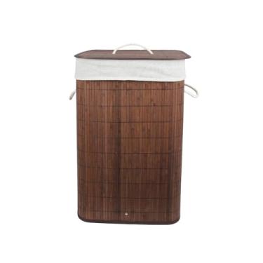 Imagem de Cesto de Bambu Marron para Roupas Sujas: Dobrável, com Forro Removível e Alça de Corda Macia - Perfeito para Lavanderia, Área de Serviço, Banheiro e Quarto
