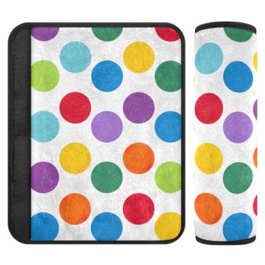Imagem de Joitme Rainbow Polka Dots Two Packs Almofada de cinto de segurança, capas de alça de assento de carro finas, adequadas para vários usos, almofadas de alça de ombro para bolsas
