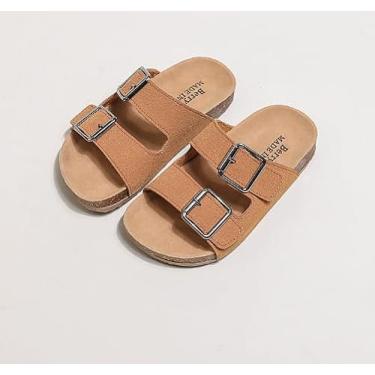 Imagem de Sandália infantil com fivela dupla, palmilha de cortiça, alça ajustável, confortável, casual, bico aberto para uso diário, Caqui, 8.5 Toddler