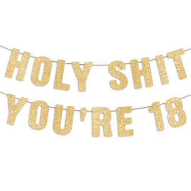Imagem de Faixa de glitter dourada pré-amarrada Holy S You're 18 - Decorações de aniversário de 18 anos para meninos, decoração de festa de 18 anos para meninas