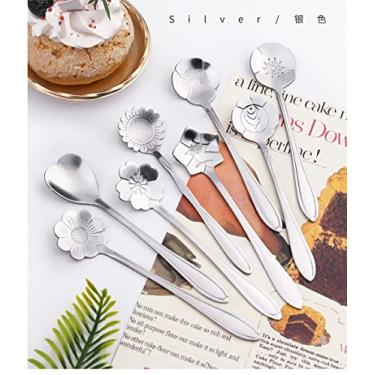 Imagem de Colher de Flor no Estilo Japonês Café Aço Inoxidável Criativa Cerejeira Ninho Pássaro Presente Acompanhamento Goma 8 em um Pacote