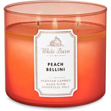 Imagem de Bath and Body Works, Vela de 3 pavios de celeiro branco com óleos essenciais – 411 g – Aromas frescos de primavera 2021! (Peach Bellini)