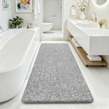 Imagem de ISEAU Tapetes de banheiro 61 x 180 cm, tapete de banho grande de microfibra super absorvente, tapete de chuveiro longo antiderrapante com suporte de TPR, tapete de banho lavável na máquina de pelúcia