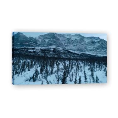 Imagem de Floresta de pinheiros nevados, foto real, cidade, mar, neve, vale, pastagem, rio, pôr do sol, nascer do sol, impressão em tela, decoração de parede 69,8 x 126 cm emoldurada