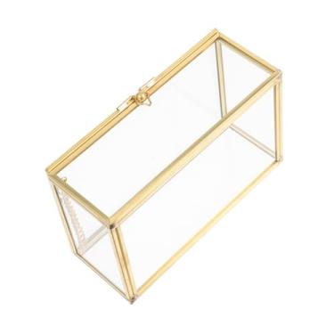 Imagem de ABOOFAN Caixa de lembrança de vidro dourada organizadora decorativa para joias, batom e anéis, armazenamento à prova de poeira para cômoda e bancada