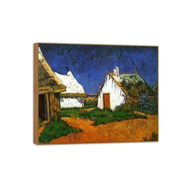 Imagem de Vincent van Gogh Famosa pintura em tela de arte de parede pronta para pendurar. Três chalés brancos. Imagem em moldura de madeira para decoração de sala de estar 90 x 108 cm 35 x 42 pol