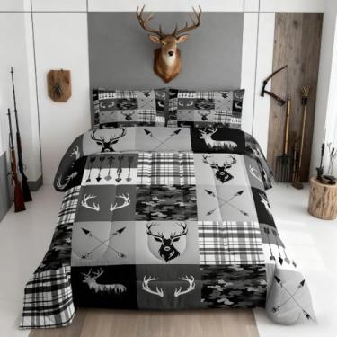 Imagem de Feelyou Conjunto de edredom de camuflagem preto e branco, solteiro, para crianças, meninos, meninas, camuflagem, chifres, decoração de quarto, microfibra, 2 peças com 1 fronha