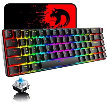 Imagem de Teclado mecânico para jogos 60% mini 68 teclas com fio tipo C 18 efeitos de luz de fundo RGB, mouse favo de mel RGB leve 6400DPI, mouse pad grande compatível com PS4,laptop(interruptor preto/azul)