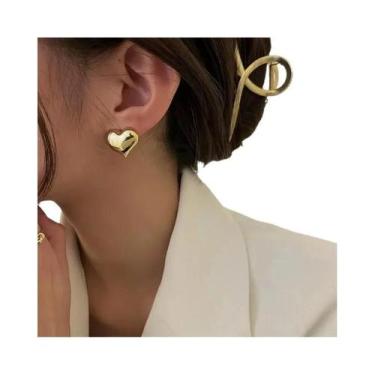 Imagem de Brincos De Coração Dourados Para Mulheres, Joias Minimalistas De Moda 