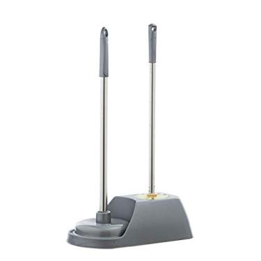 Imagem de Escova de vaso sanitário, conjunto compacto de combinação de escova de vaso sanitário independente e êmbolo, com suporte, durável, limpeza profunda (cinza/marrom) escova de vaso sanitário e suporte