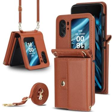 Imagem de Capa carteira flip Oppo Find N2, porta-cartões com bloqueio RFID e alça destacável, couro durável e TPU, 4 compartimentos para cartão, proteção contra quedas, capa flip com suporte para uso diário