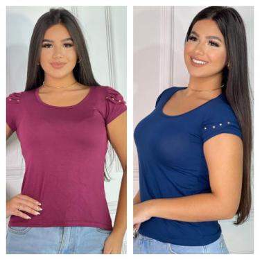 Imagem de Kit 2 Blusas Femininas detalhe na manga - GK TODA BELA, Vinho, Marinho