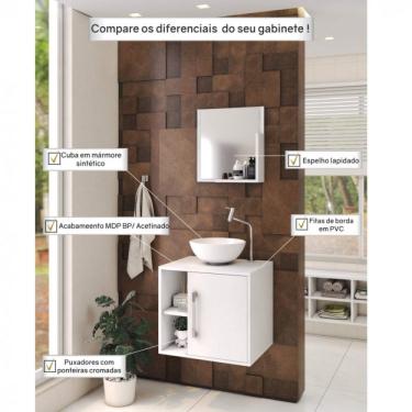 Imagem de Conjunto para Banheiro Gabinete com Cuba Redonda R30 e Espelheira Soft 500w Branco Chess