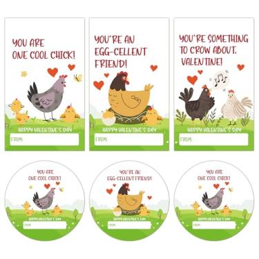 Imagem de 60 etiquetas adesivas Happy Valentine's Day - Galo, galinha e frango - 20 adesivos retangulares e redondos adequados para envelopes, selos de caixa, presentes de dia dos namorados e decorações de