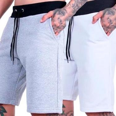 Imagem de Kit 2 Bermudas Moletom Shorts Com Bolsos Básico Masculino Esportivo Treino-Masculino