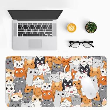 Imagem de Tapete de mesa positivamente adorável para gatos - (70 x 35 cm), almofada grande de couro PU antiderrapante para estética em casa, escritório e jogos, um presente para amantes de gatos