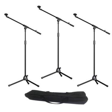 Imagem de Kit 3 Pedestal Suporte Tripé Girafa P/Microfone Dinâmico Bag - Aj Som 