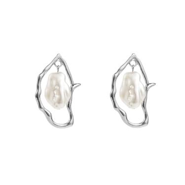 Imagem de Brincos de pérola barroca para mulheres, brincos modernos de ouro irregular, brinco hipoalergênico de prata exagerada retrô, Zinco, Pérola