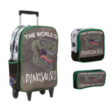 Imagem de Kit Mochila infantil Dinossauro Rodinhas Reforçada Toys 2U