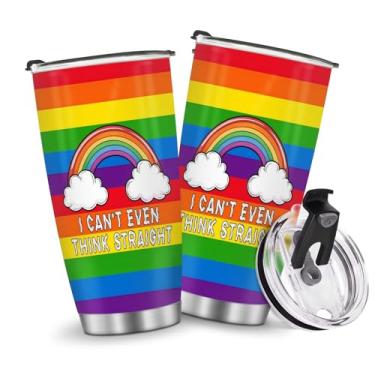 Imagem de Copos isolados, caneca de café, copo de viagem, garrafa de água, presentes para Natal, aniversário, dia das crianças, presente de aniversário, arco-íris, 590 ml, metal gelado, quente e frio, alça