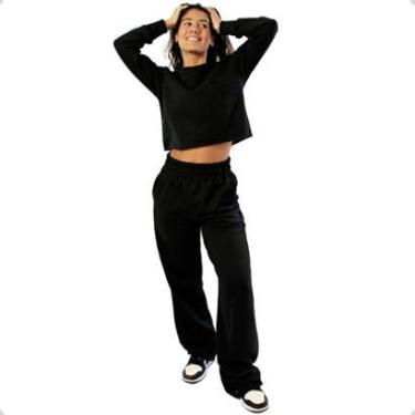 Imagem de Conjunto Moletom Feminino Blusa Cropped e Calça Pantalona-Feminino