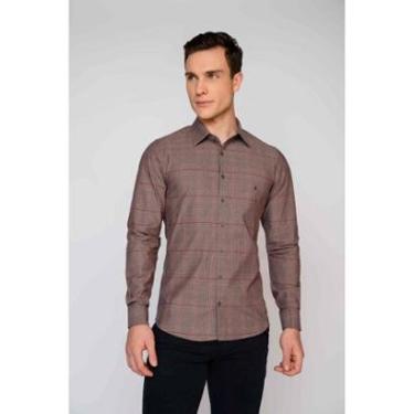 Imagem de Camisa Social Masculina Fit Zaiko Xadrez Marrom-Masculino