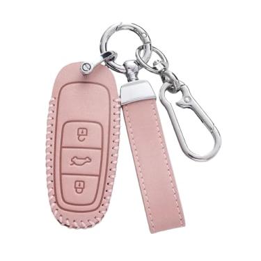 Imagem de Capa de couro genuíno para chave, compatível com audi a4l q8 q3 q2l a5 a8l a6l q5l q7 tt a3, acessórios de capa de carro(D-pink)
